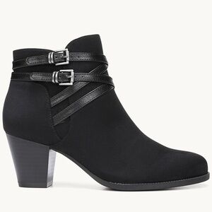 LifeStride Jezebel Microsuede Block Heel Almond Toe Ankle Boot Bootie in Black